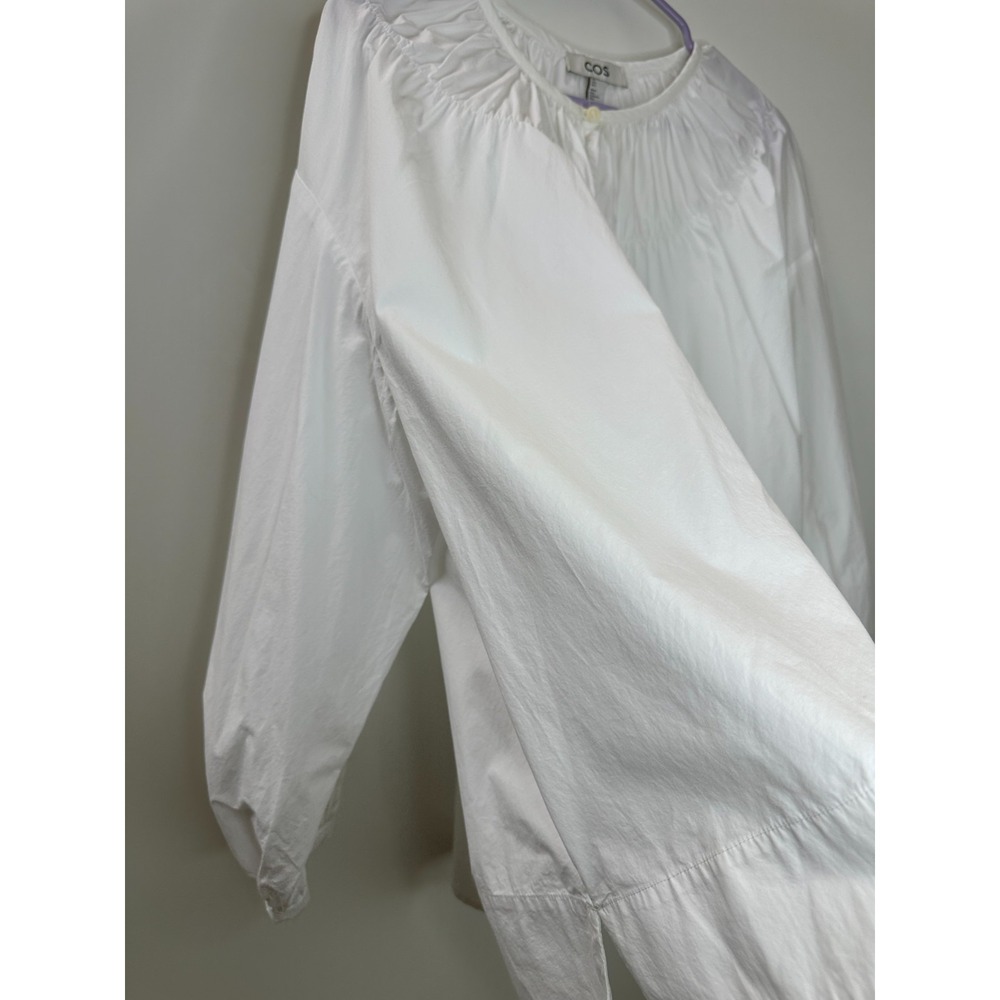 COS White Cotton Poplin Oversized Gathered Neckline Blouse Large Popover Top - Picture 4 of 12